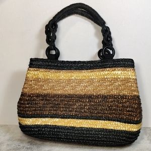 Croft & Barrow Brown, Tan, and Black Straw Spring Summer Purse Bag